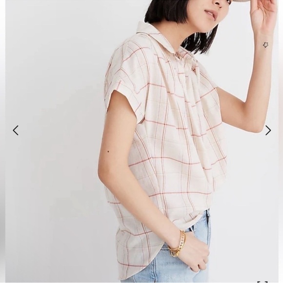 Madewell Tops - SMALL Madewell Central Popover In Fine Plaid Button Up Shirt Beige oversized
